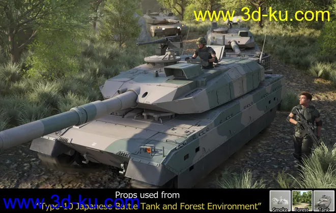 Type-10 Japanese Battle Tank and Forest Environment模型的图片10