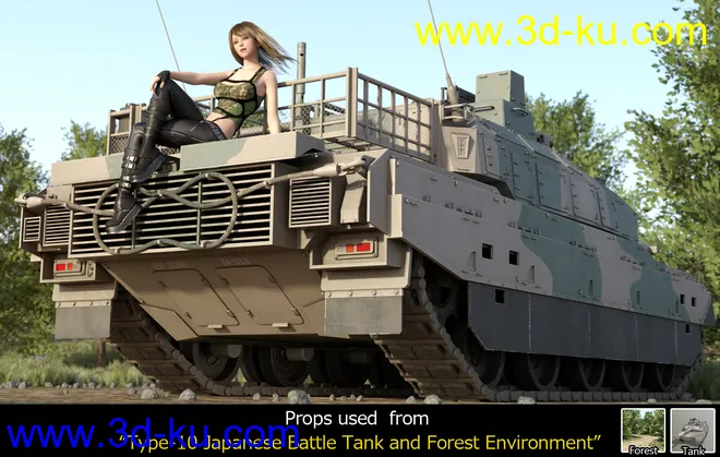 Type-10 Japanese Battle Tank and Forest Environment模型的图片11