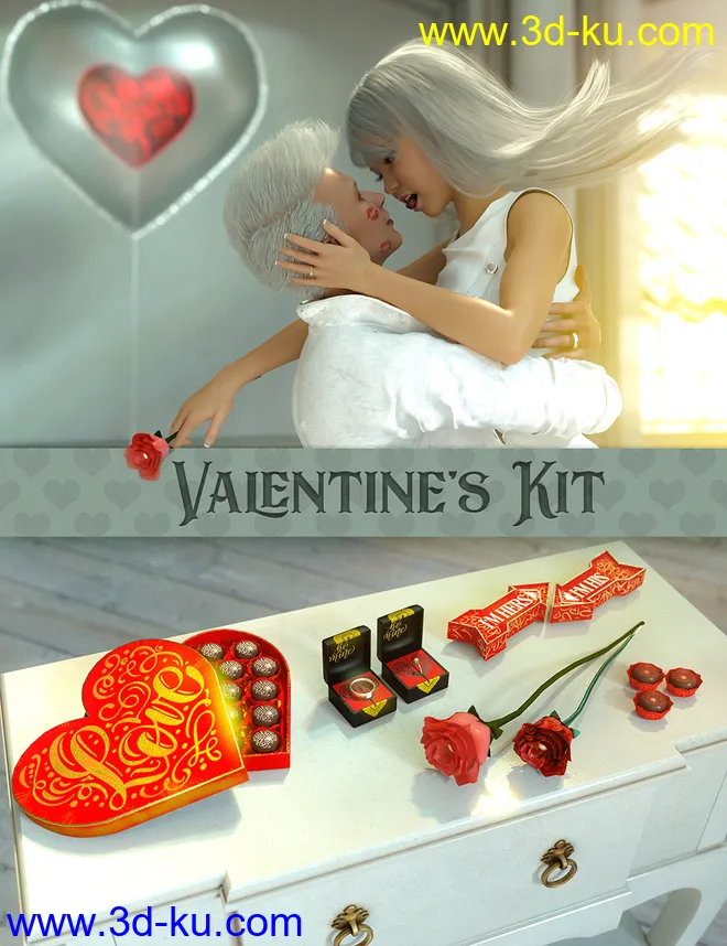 Valentine's Kit for Genesis 3 & 8模型的图片1