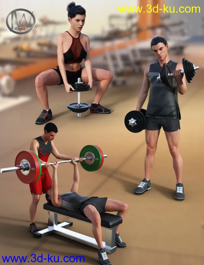 Weight Workout Props and Poses for Genesis 8模型的图片1