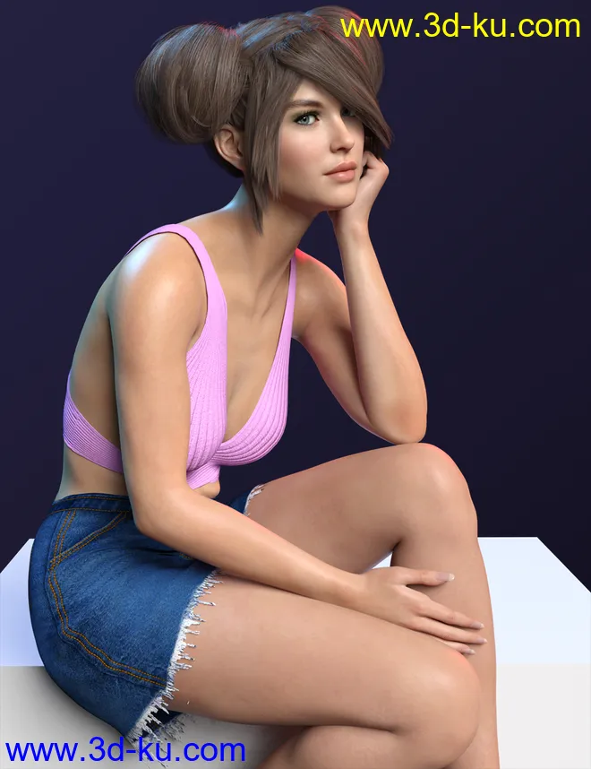 X-Fashion dForce Casual Denim Outfit for Genesis 8 Females模型的图片1
