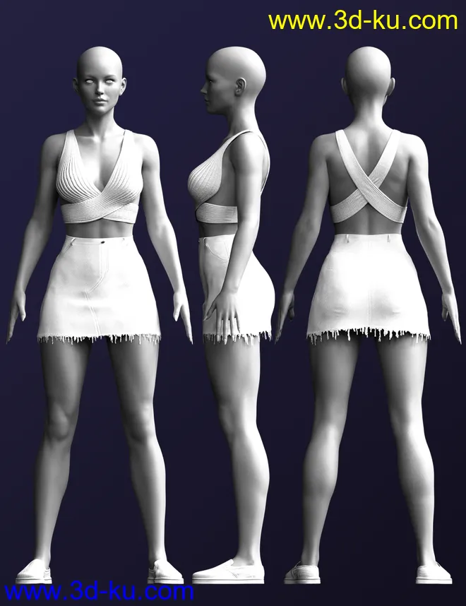 X-Fashion dForce Casual Denim Outfit for Genesis 8 Females模型的图片6