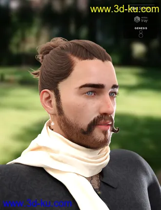 3D打印模型Yvanovich Bun Hair and Beard for Genesis 8 Male(s)的图片