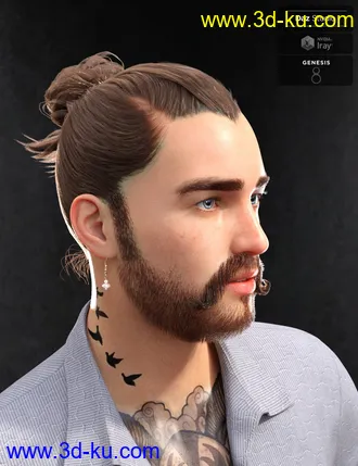 3D打印模型Yvanovich Bun Hair and Beard for Genesis 8 Male(s)的图片