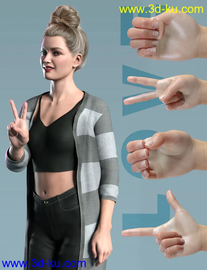 Z ASL Alphabet for Genesis 8.1 Female and Victoria 8.1模型的图片1
