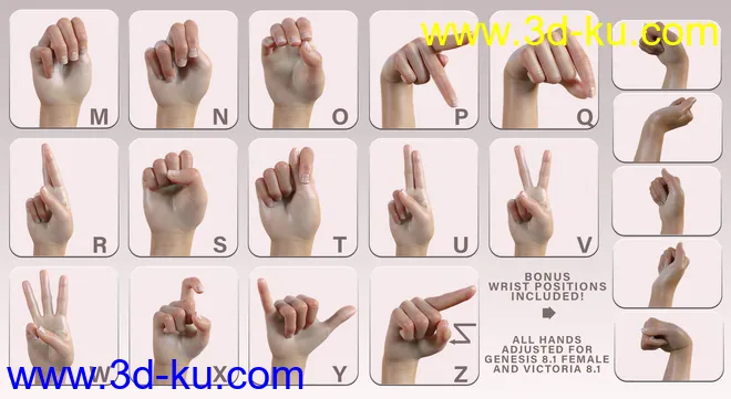 Z ASL Alphabet for Genesis 8.1 Female and Victoria 8.1模型的图片5