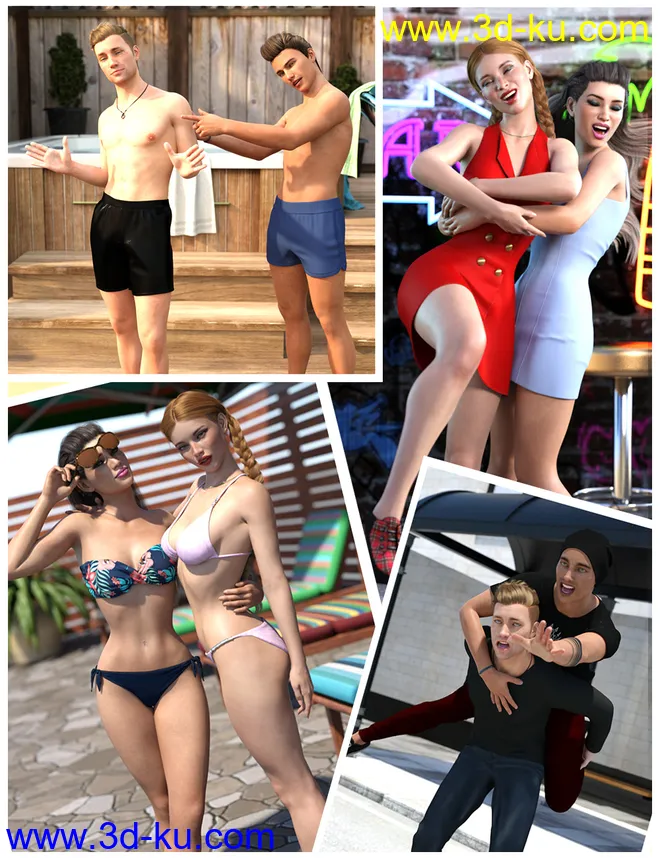 Z Best Friends - Couple Poses for Genesis 3 and 8模型的图片2
