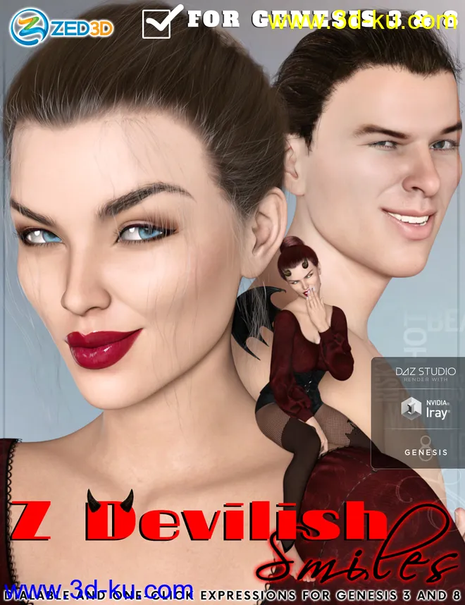 Z Devilish Smiles and Expressions for Genesis 3 and 8模型的图片1