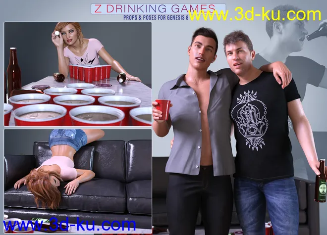 Z Drinking Games Props and Poses for Genesis 8模型的图片7