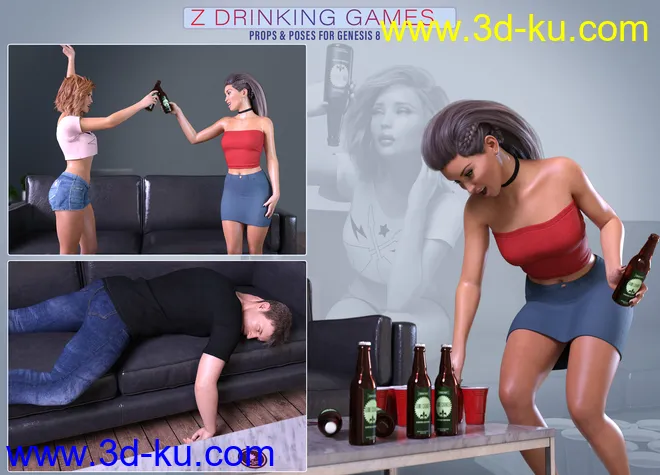 Z Drinking Games Props and Poses for Genesis 8模型的图片11