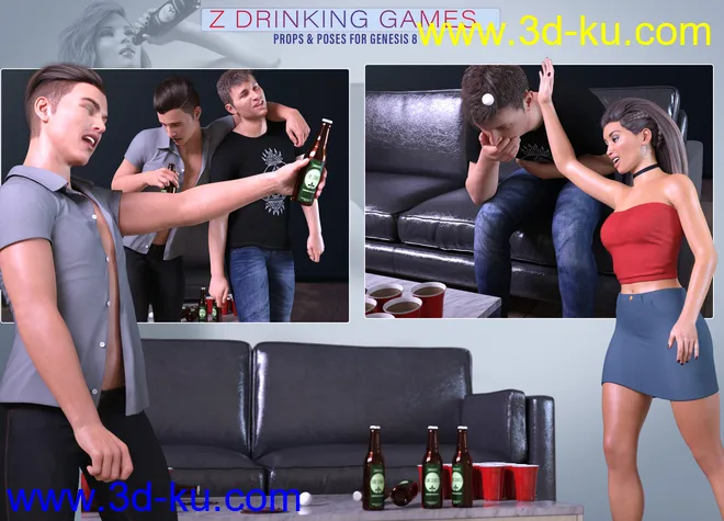 Z Drinking Games Props and Poses for Genesis 8模型的图片12