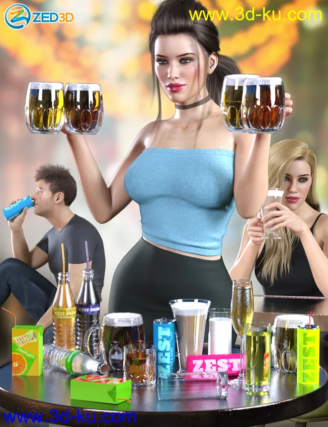 Z Drinks Aplenty Props and Poses for Genesis 8模型的图片1