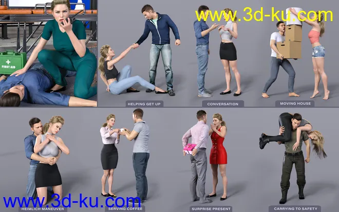 Z Everyday Couple Poses for Genesis 8 and 8.1模型的图片4
