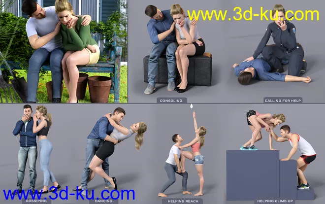 Z Everyday Couple Poses for Genesis 8 and 8.1模型的图片5