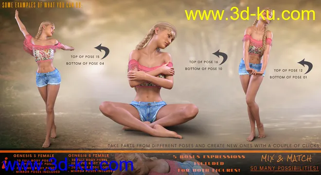 Z Free Spirited - Poses with Partials and Expressions for Genesis 3 & 8 Female模型的图片3