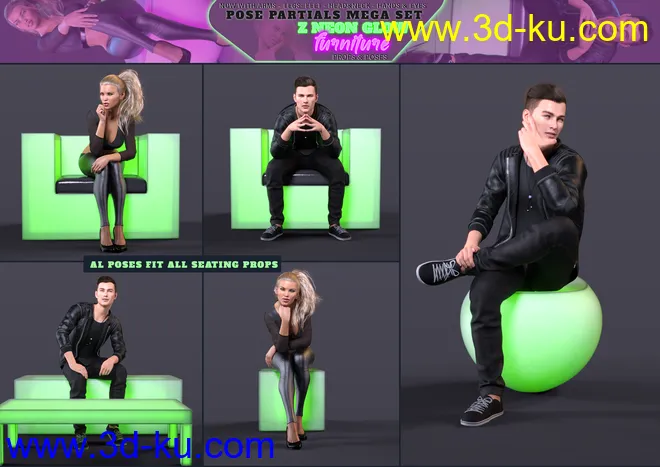 Z Neon Glow Furniture and Pose Mega Set for Genesis 3 and 8模型的图片7
