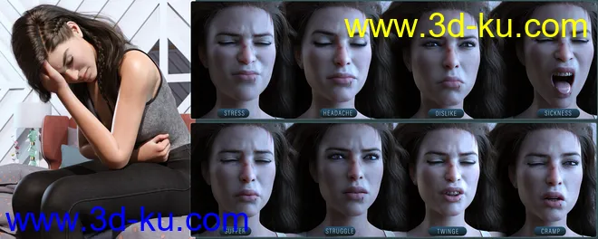 Z Pain and Hurt Mix and Match Expressions for Genesis 8.1 Female模型的图片9