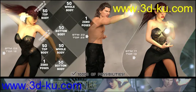 Z Spell Casting Poses and Partials for Genesis 3 and 8模型的图片3