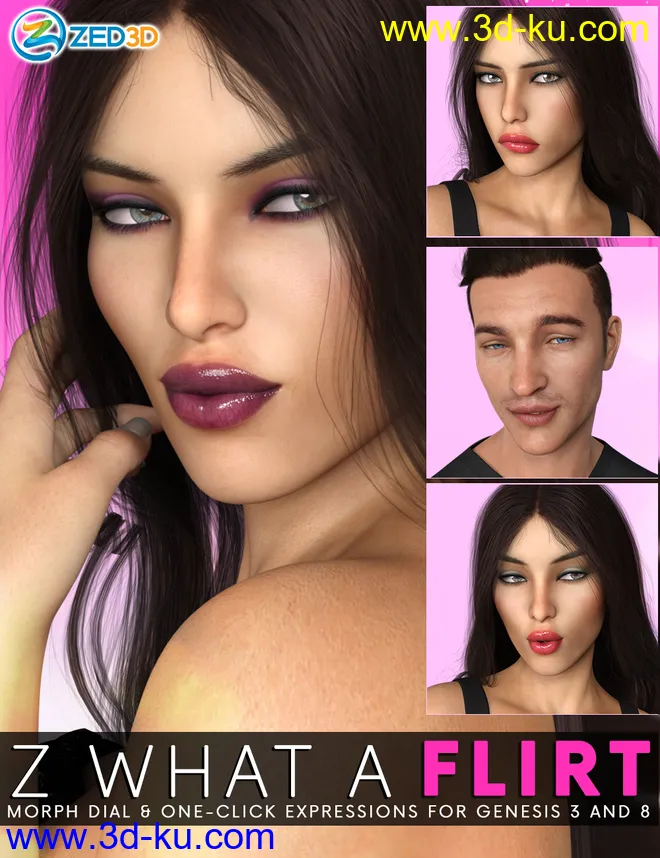Z What A Flirt - Dialable and One-Click Expressions for Genesis 3 and 8模型的图片1