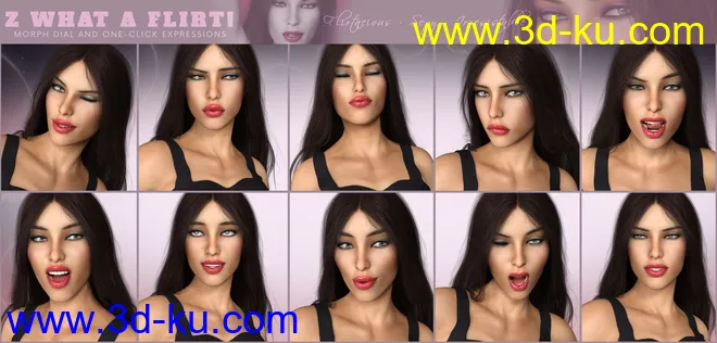 Z What A Flirt - Dialable and One-Click Expressions for Genesis 3 and 8模型的图片3