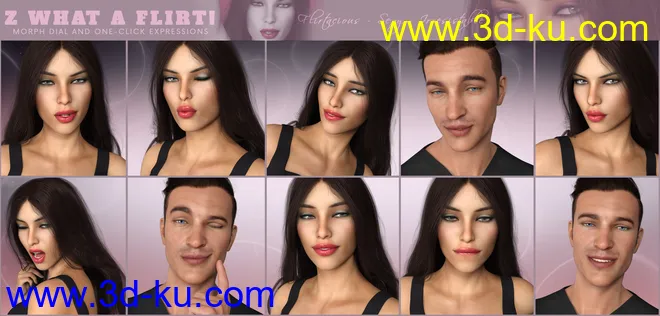 Z What A Flirt - Dialable and One-Click Expressions for Genesis 3 and 8模型的图片4