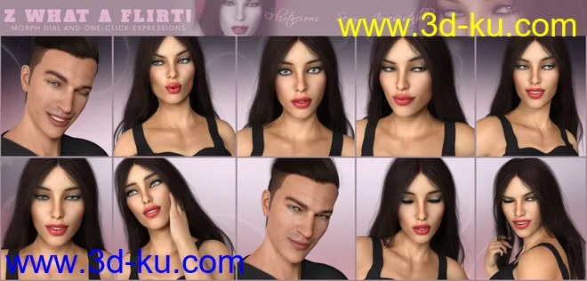 Z What A Flirt - Dialable and One-Click Expressions for Genesis 3 and 8模型的图片5