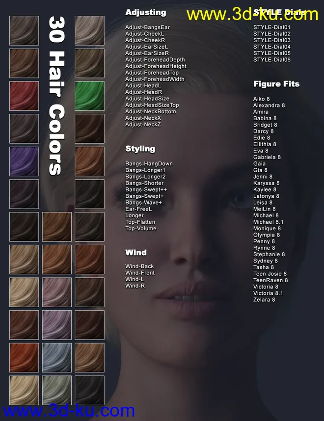 2021-10 Hair for Genesis 8 and 8.1模型的图片20