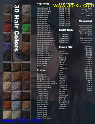 3D打印模型2021-11 Hair for Genesis 8 and 8.1 Females的图片