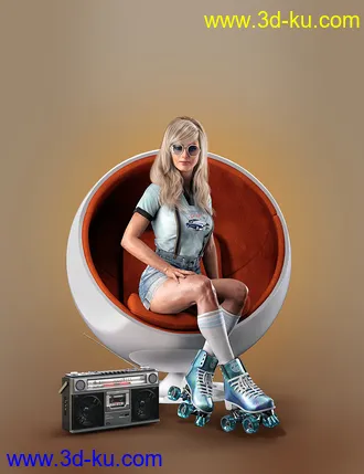 AJC Boogie Roller Girl Outfit and Boombox for Genesis 8 and 8.1 Females模型的图片3