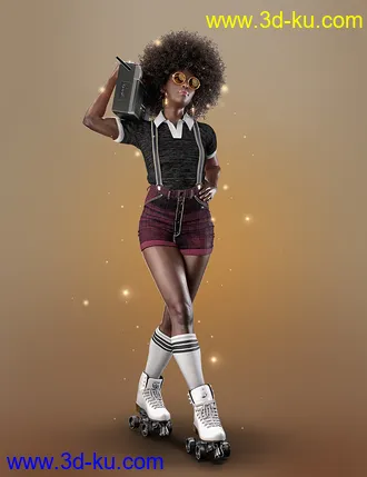 3D打印模型AJC Boogie Roller Girl Outfit and Boombox for Genesis 8 and 8.1 Females的图片