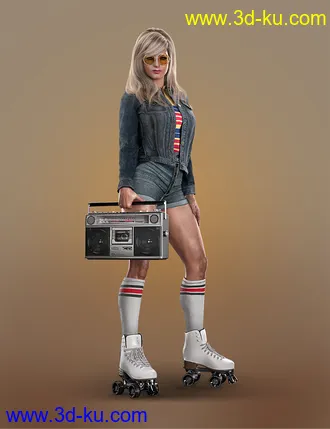 3D打印模型AJC Boogie Roller Girl Outfit and Boombox for Genesis 8 and 8.1 Females的图片