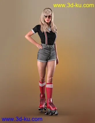3D打印模型AJC Boogie Roller Girl Outfit and Boombox for Genesis 8 and 8.1 Females的图片