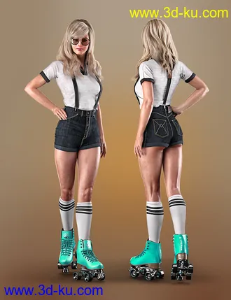3D打印模型AJC Boogie Roller Girl Outfit and Boombox for Genesis 8 and 8.1 Females的图片