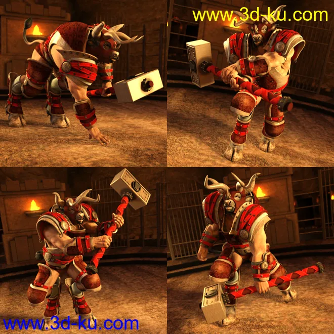 Beastial Battle Armor Poses for Minotaur 6 HD模型的图片2