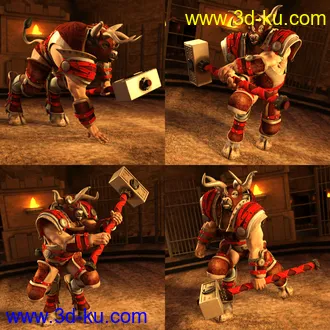 3D打印模型Beastial Battle Armor Poses for Minotaur 6 HD的图片