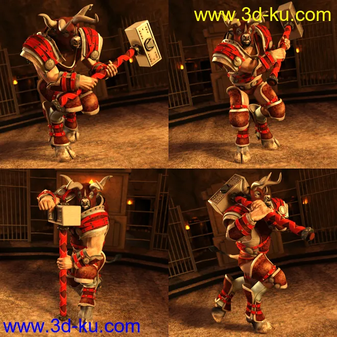 Beastial Battle Armor Poses for Minotaur 6 HD模型的图片3