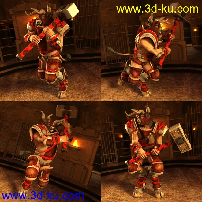 Beastial Battle Armor Poses for Minotaur 6 HD模型的图片5