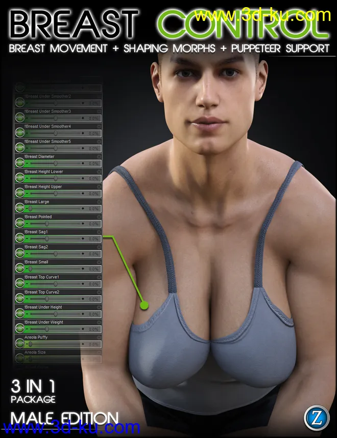 Breast Control for Genesis 3 and 8 Males模型的图片1