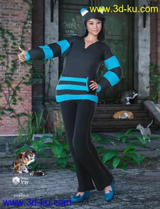 3D打印模型Casual Kitty Set for Genesis 8 Female(s)的图片