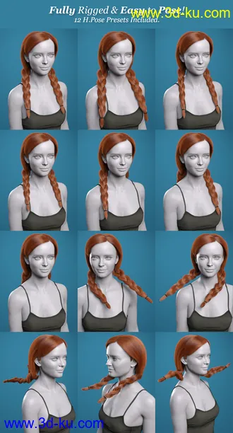 3D打印模型Cute Braids for Genesis 8 and 8.1 Females的图片
