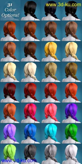 3D打印模型Cute Braids for Genesis 8 and 8.1 Females的图片