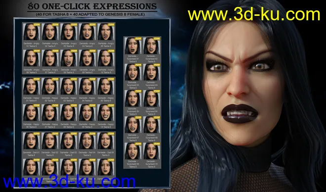 Darkside - Expressions for Genesis 8 Female and Tasha 8模型的图片6