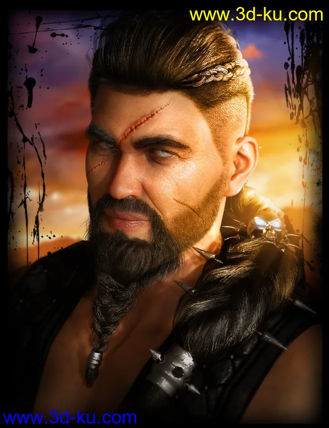 Death Strike Hair for Genesis 8 Males模型的图片4