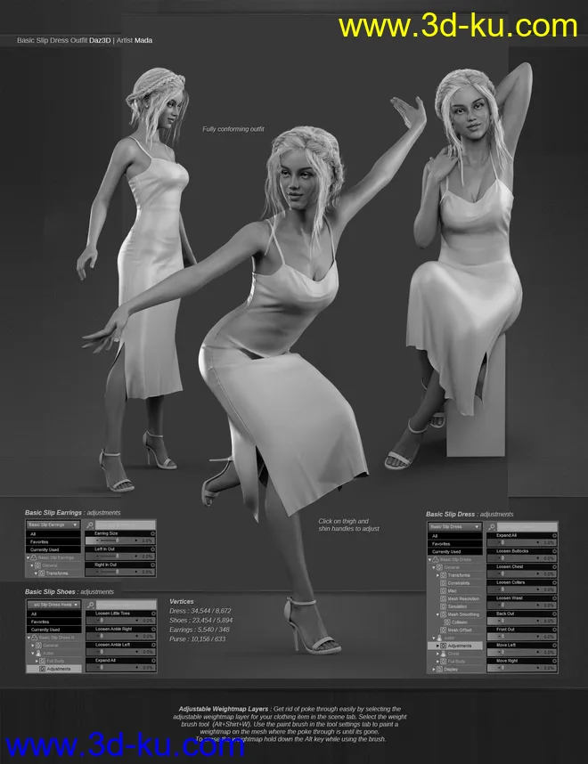 dForce Basic Slip Dress for Genesis 8 and 8.1 Females模型的图片2