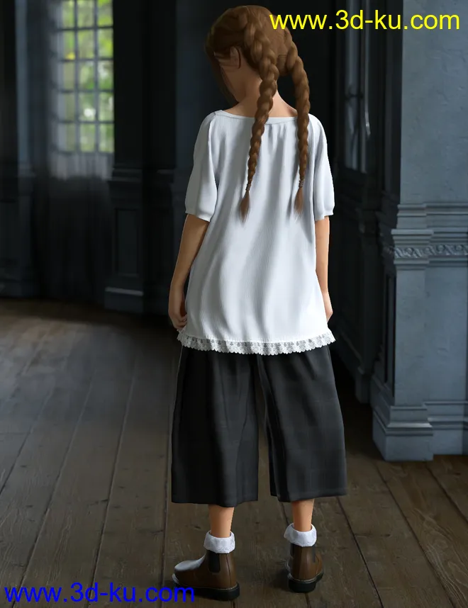 dForce Boatneck Tee and Culottes for Genesis 8 Female(s)模型的图片4