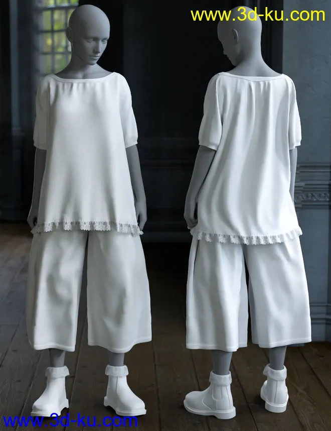 dForce Boatneck Tee and Culottes for Genesis 8 Female(s)模型的图片8