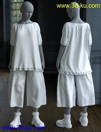 3D打印模型dForce Boatneck Tee and Culottes for Genesis 8 Female(s)的图片