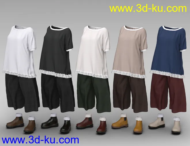 dForce Boatneck Tee and Culottes for Genesis 8 Female(s)模型的图片9