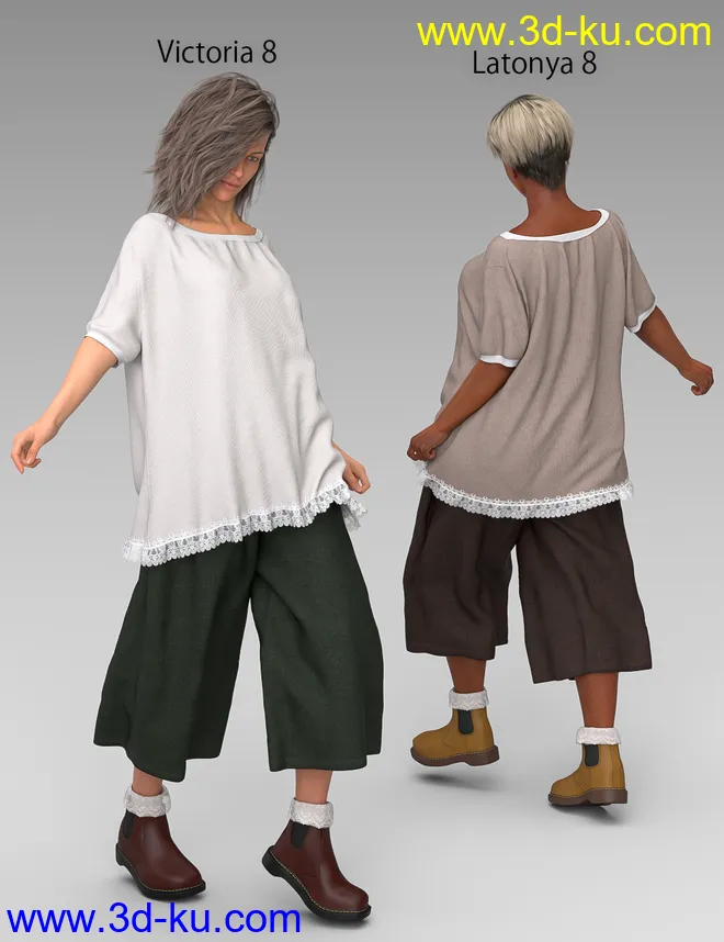 dForce Boatneck Tee and Culottes for Genesis 8 Female(s)模型的图片10
