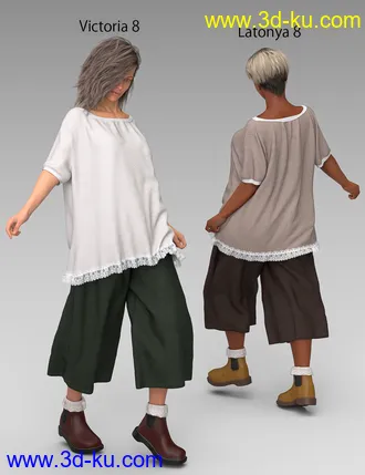 3D打印模型dForce Boatneck Tee and Culottes for Genesis 8 Female(s)的图片